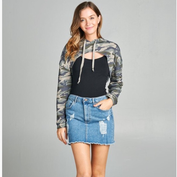 🛍LAST 1 Camouflage Green Cropped Hoodie 1817 - Picture 6 of 7